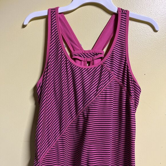 Women’s TEK GEAR Pink and Black Striped  Racerback Workout Tank Top Large - Picture 4 of 8
